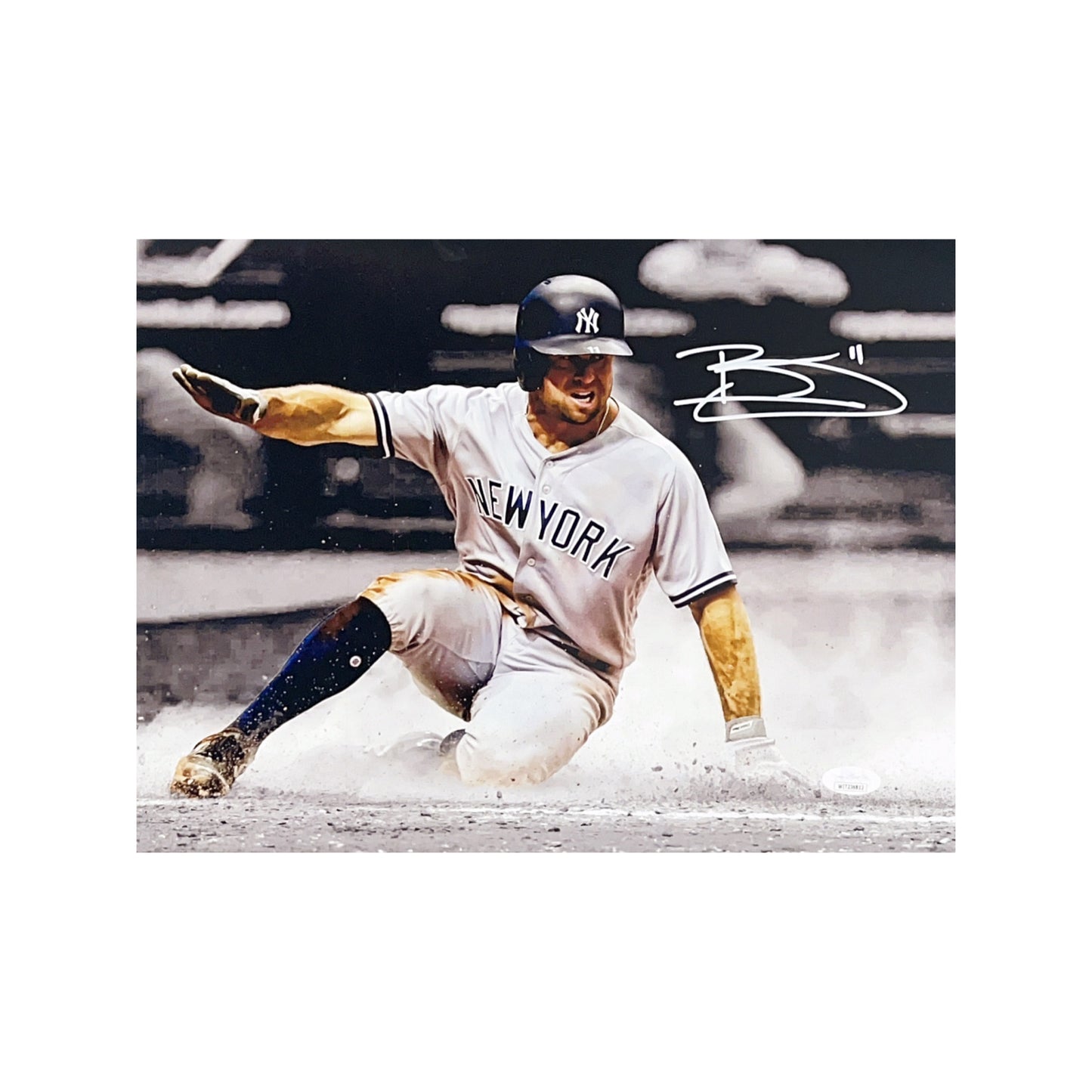 Brett Gardner Autographed New York Yankees B&W Slide 11x14 JSA