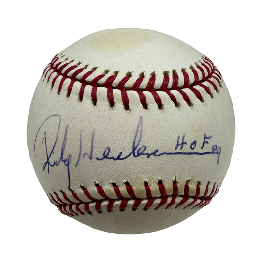 Rickey Henderson Autographed Official American League Baseball “HOF 09” Inscription JSA
