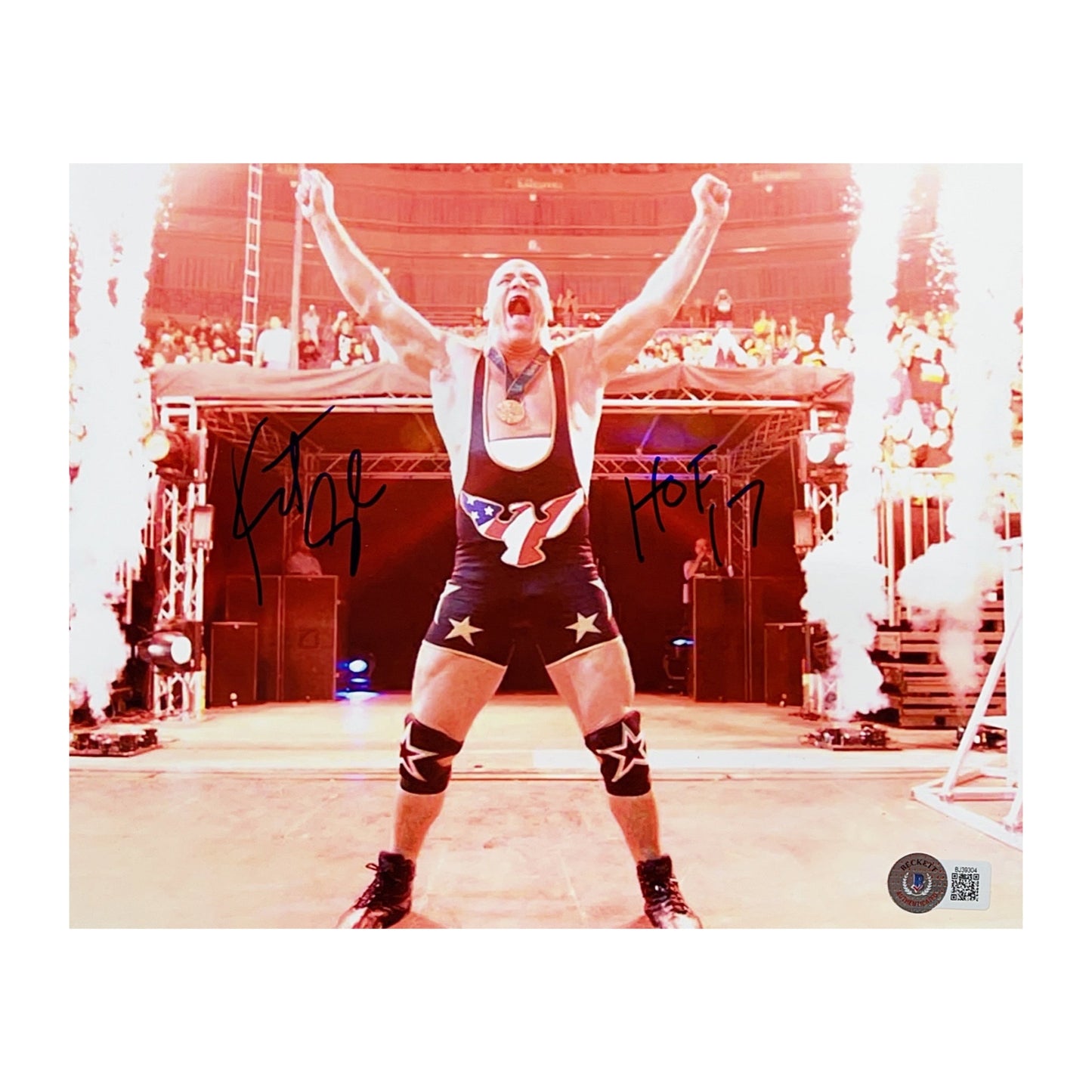 Kurt Angle Autographed Entrance Pyro 8x10 Beckett