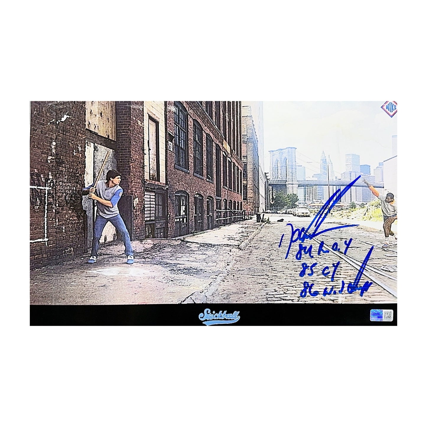 Doc Gooden Autographed New York Mets Nike Stickball Ad 8x13 Photo 84 ROY, 85 Cy, 86 WS Champs Inscriptions Steiner CX - Unframed