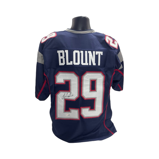LeGarrett Blount Autographed New England Patriots Navy Jersey JSA