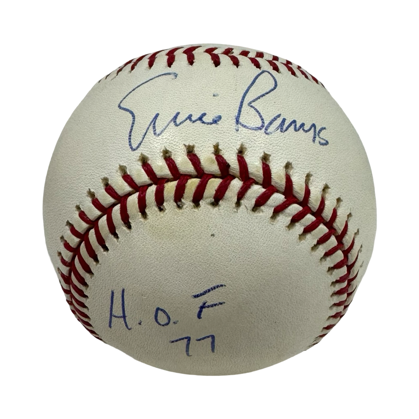 Ernie Banks Autographed Chicago Cubs Official National League Baseball HOF 77 Inscription JSA