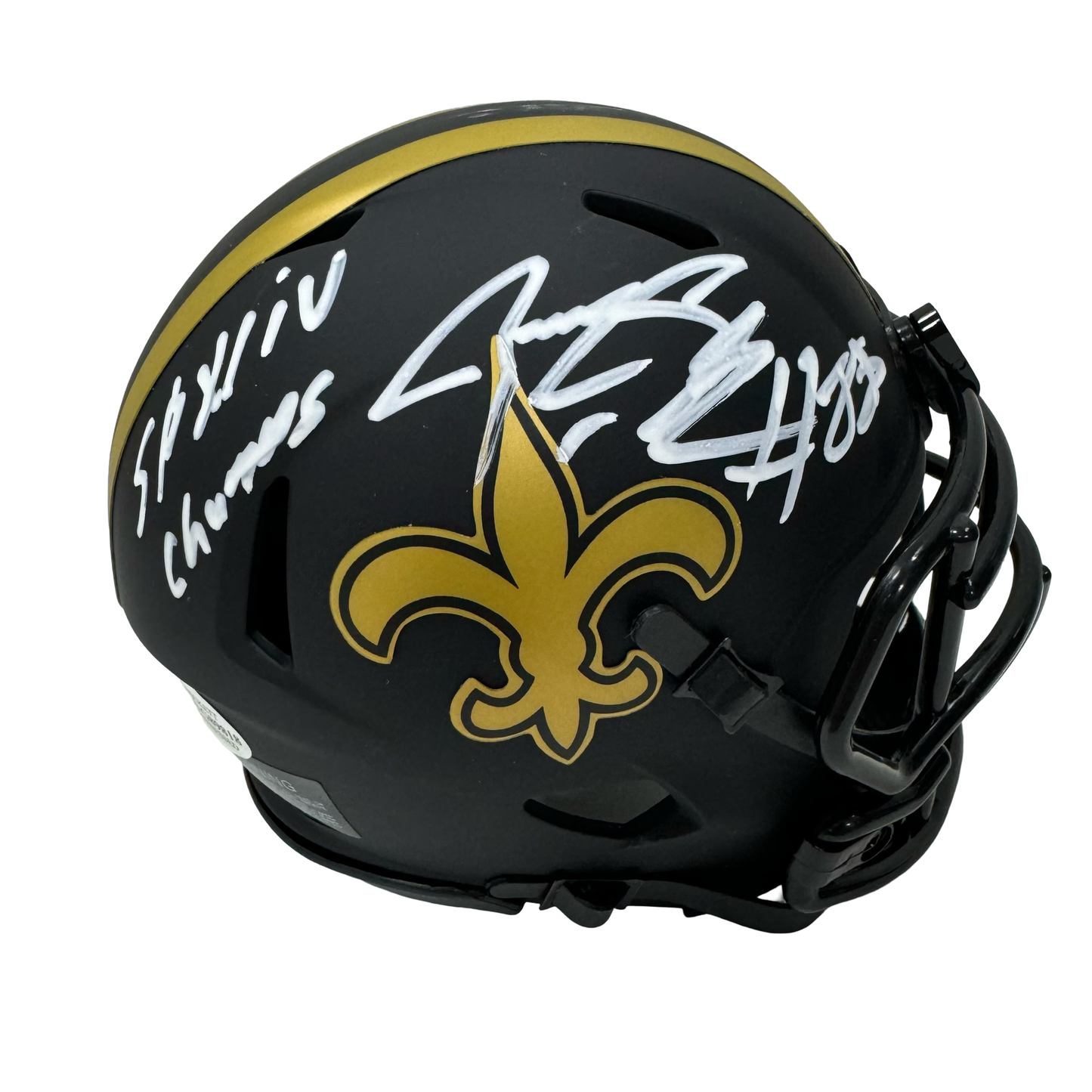 Jeremy Shockey Autographed New Orleans Saints Eclipse Mini Helmet SB XLIV Champs Inscription Beckett
