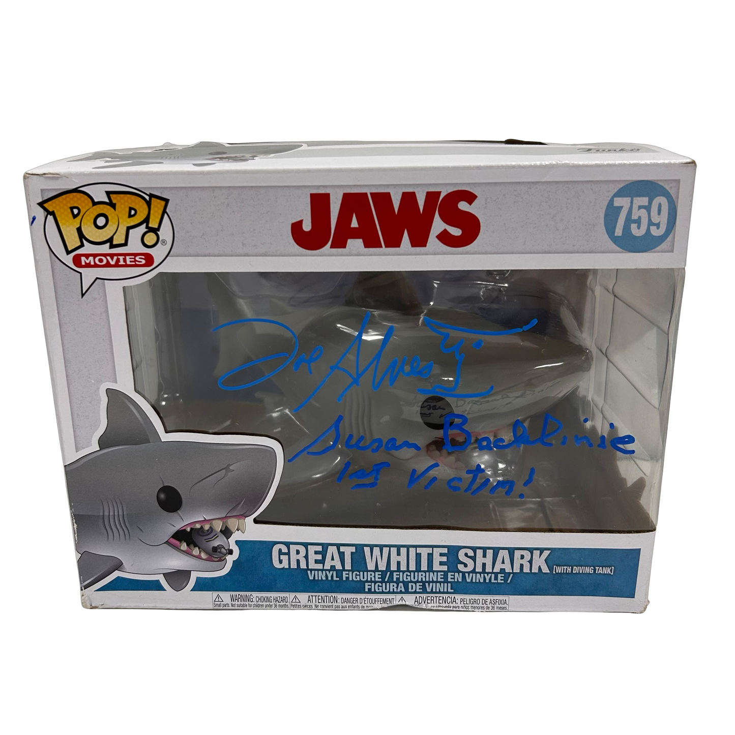 Joe Alves & Susan Backlinie Autographed Jaws Great White Shark Funko Pop "1st victim!" Inscription JSA