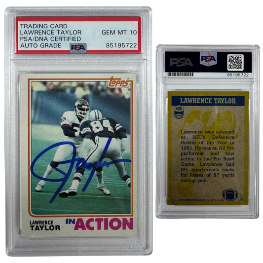 1982 Lawrence Taylor Topps In Action Rookie Card #435 Autographed PSA Auto GEM MT 10