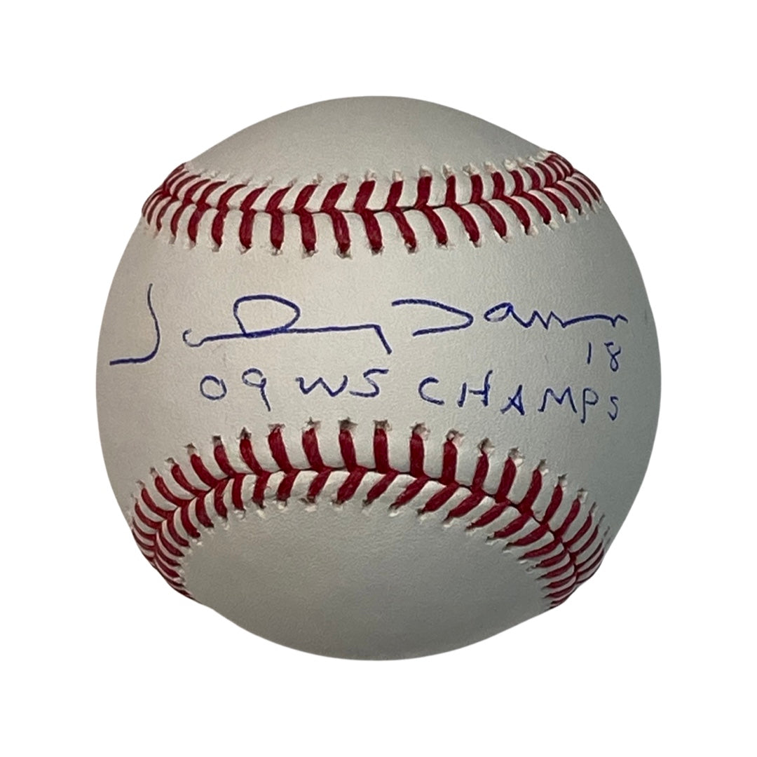 Johnny Damon Autographed New York Yankees OMLB 09 WS Champs Inscription Steiner CX