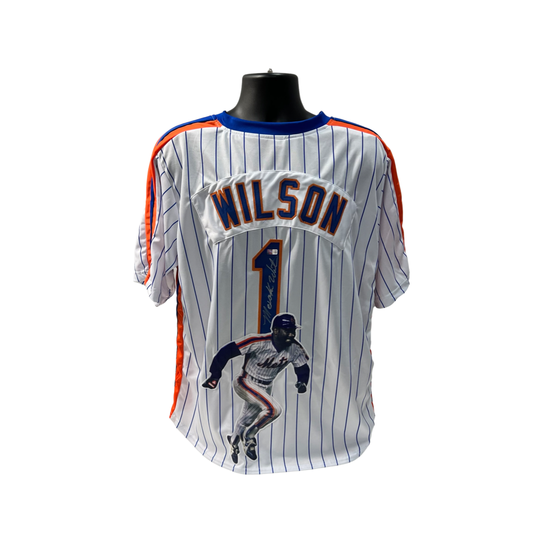 Mookie Wilson Autographed New York Mets Pinstripe Art Jersey Steiner CX