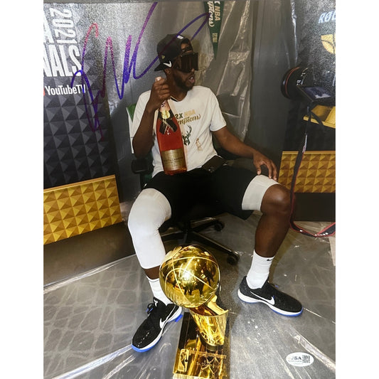 Khris Middletown Autographed Milwaukee Bucks Goggles Trophy 11x14 JSA