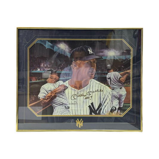 Mickey Mantle Autographed New York Yankees Framed 17x22 Robert Simon Artwork No 7 Inscription JSA