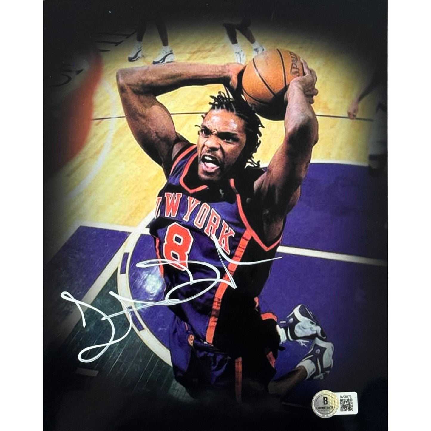 Latrell Sprewell New York Knicks Hammer Dunk Shadowed 8x10 Beckett BAS