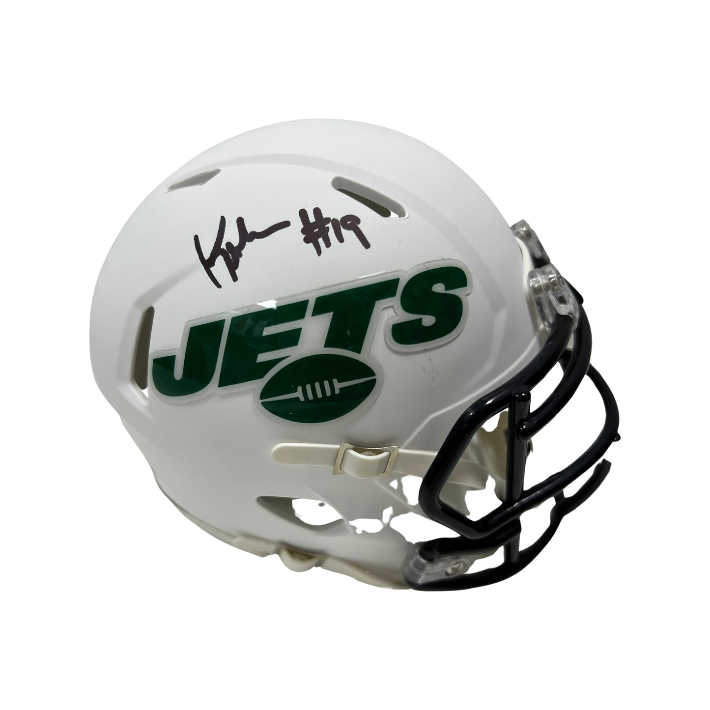 Keyshawn Johnson Autographed New York Jets Flat White Mini Helmet JSA