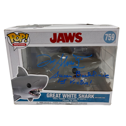 Joe Alves & Susan Backlinie Autographed Jaws Great White Shark Funko Pop "1st victim!" Inscription JSA