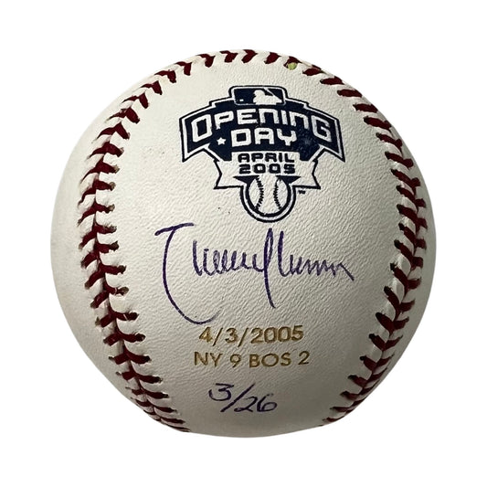 Randy Johnson Autographed New York Yankees 2005 Opening Day Logo Baseball Engraved LE 3/26 Steiner
