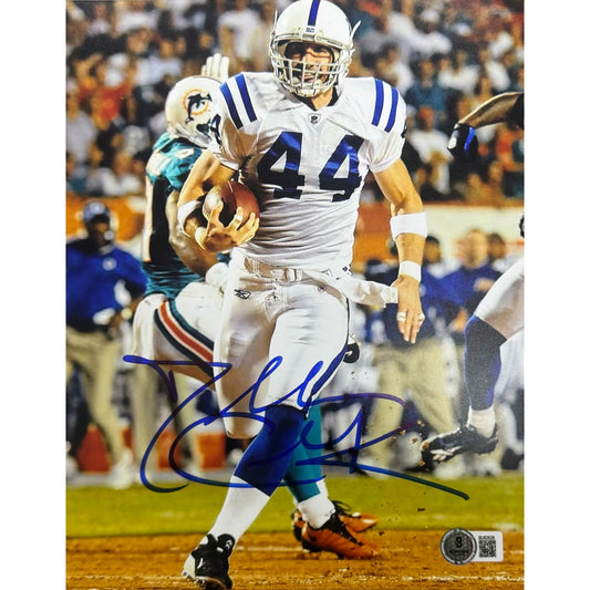 Dallas Clark Indianapolis Colts White Jersey Running Autographed Photo 8x10 Beckett BAS