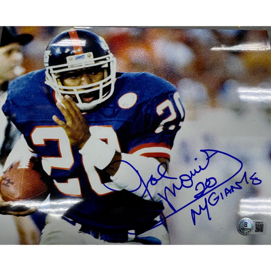 Joe Morris New York Giants Autographed Close Up Blue Jersey 8X10 Photo Beckett BAS