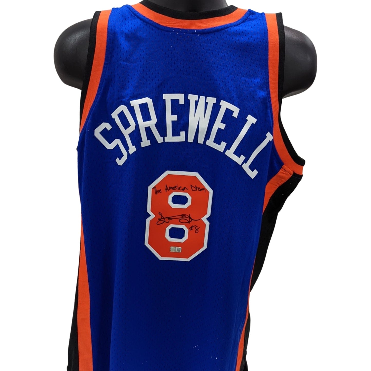 Latrell Sprewell Autographed New York Knicks Blue Mitchell & Ness Swingman Jersey The American Dream Inscription Steiner CX