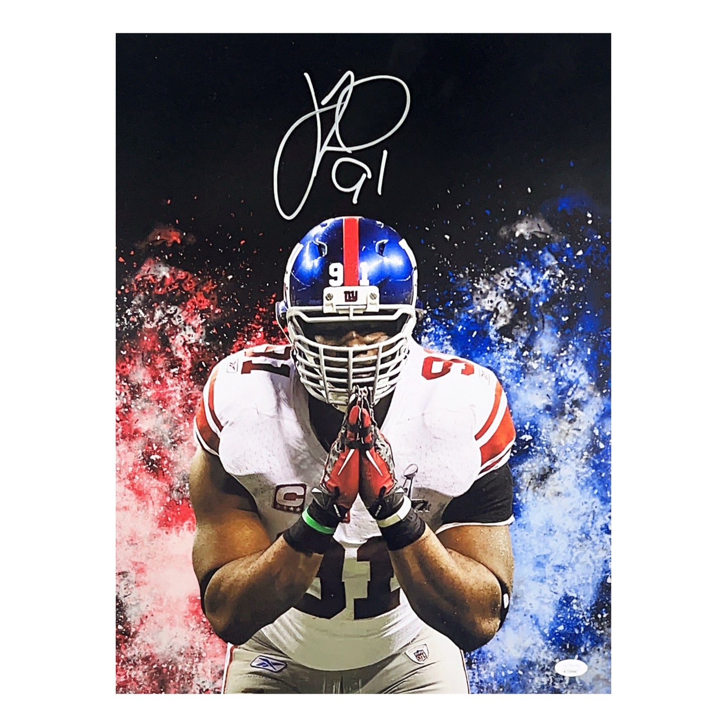 Justin Tuck Autographed New York Giants Edit 8x10 JSA