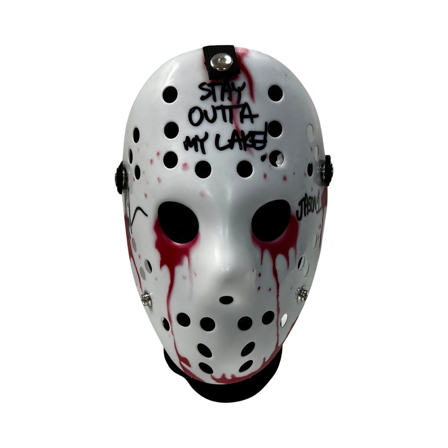 Ari Lehman Autographed Jason Voorhees Friday the 13th White Bloody Mask “Stay Outta My Lake! Jason 1” Inscriptions Steiner CX