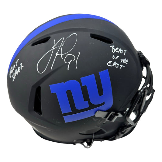 Justin Tuck Autographed New York Giants Eclipse Authentic Helmet “Goat Slayer, Beast of the East” Inscriptions PSA