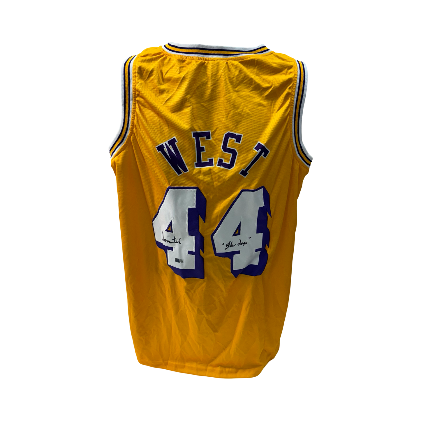 Jerry West Autographed Los Angeles Lakers Yellow Jersey The Logo Inscription Steiner CX
