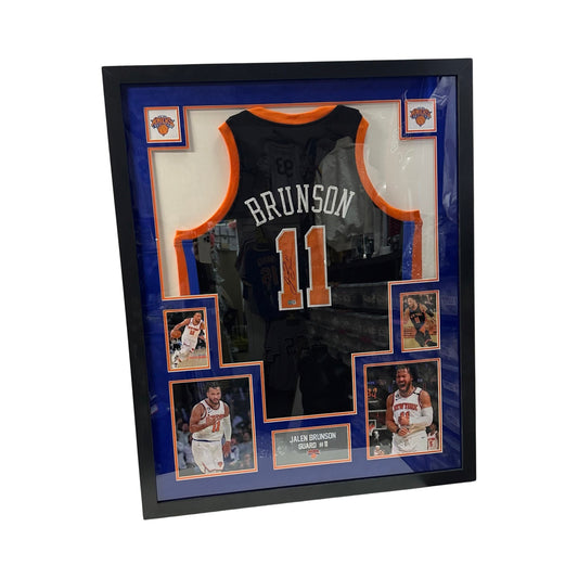 Jalen Brunson Autographed New York Knicks Framed Black Jersey White Back Steiner CX