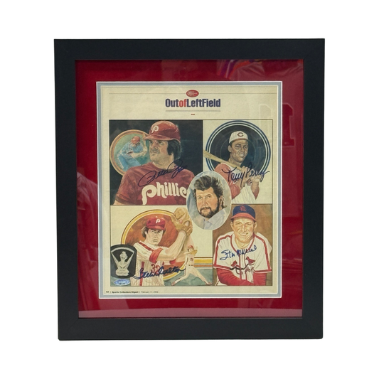 Pete Rose, Steve Carlton, Stan Musial & Tony Perez Autographed Framed Sports Collectible Digest Newspaper Tristar