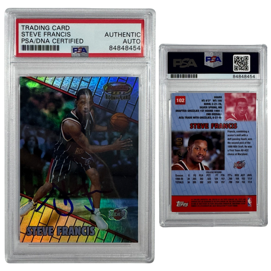 1999-00 Steve Francis Autographed Bowman’s Best Rookie Card Refractor /400 #102 PSA Auto Authentic