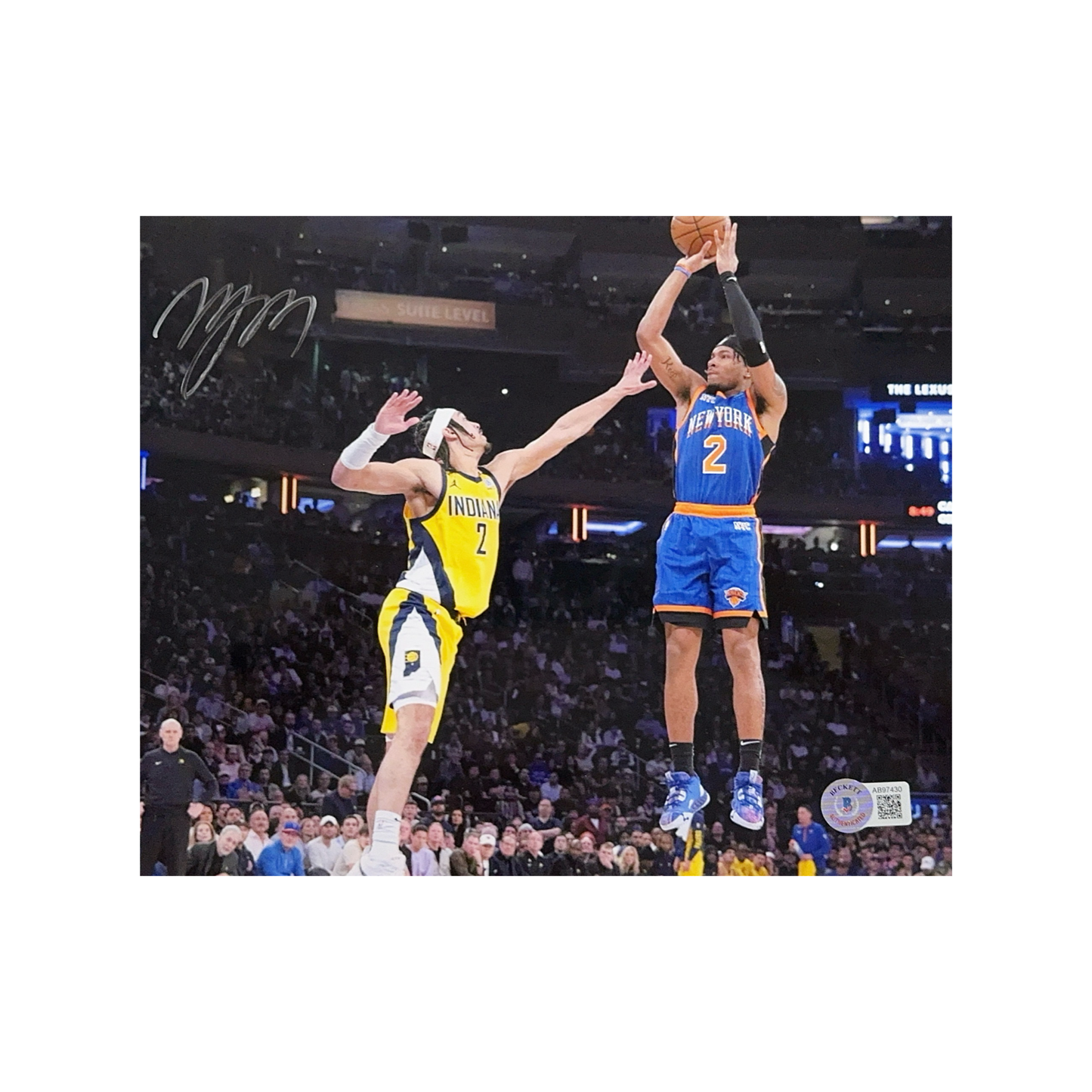 Miles Deuce McBride Autographed New York Knicks Playoffs Shooting Over Nembhard 8x10 Beckett