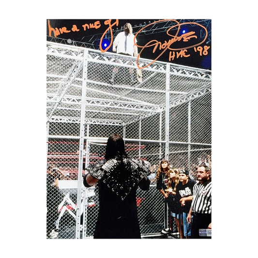 Mick Foley Autographed WWE Hell in the Cell 11x14 HITC 98, Have a Nice Day Inscriptions Orange Ink Steiner CX