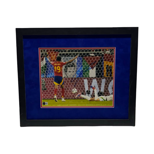 Lamine Yamal Spain Autographed Mid Kick 11x14 Photo BAS Beckett - Framed