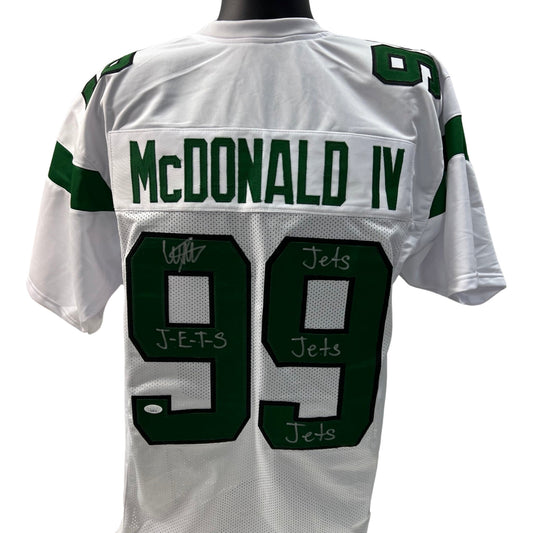 Will McDonald Autographed New York Jets White Jersey J-E-T-S, Jets, Jets, Jets Inscription JSA
