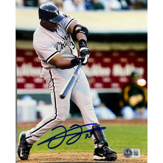 Frank Thomas Chicago White Sox Grey Jersey Swing 8x10 Beckett BAS