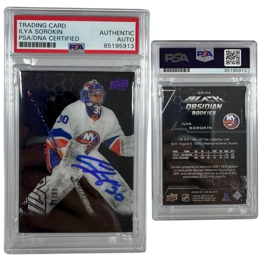 2020-21 Ilya Sorokin Autographed Upper Deck Black Obsidian Rookies /99 #OR-44 PSA Auto Authentic