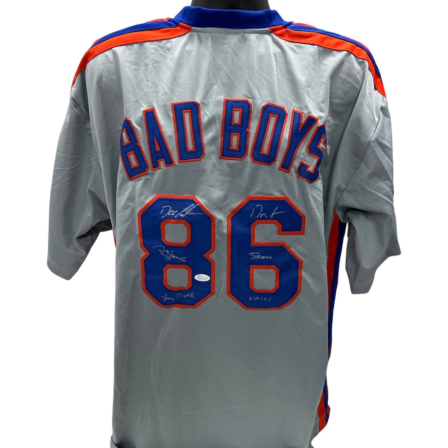 Darryl Strawberry, Doc Gooden & Lenny Dykstra Autographed New York Mets Bad Boys Grey Jersey Nails, Dr K, Straw Inscriptions JSA