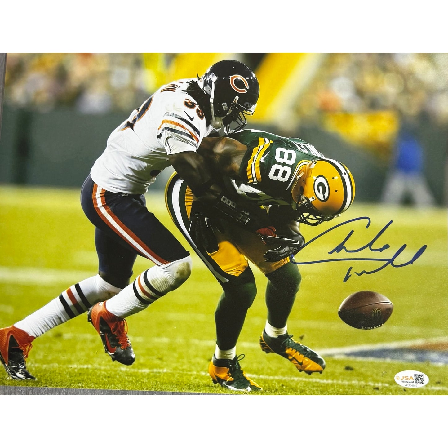 Charles Tillman Autographed Chicago Bears White Jersey Force Fumble 11x14 JSA