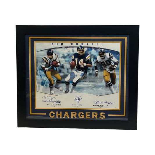 Dan Fouts, Kellen Winslow & Charlie Joiner Autographed San Diego Chargers Framed 16x20 Photo “HOF 93, HOF 95, HOF 96” Inscriptions JSA