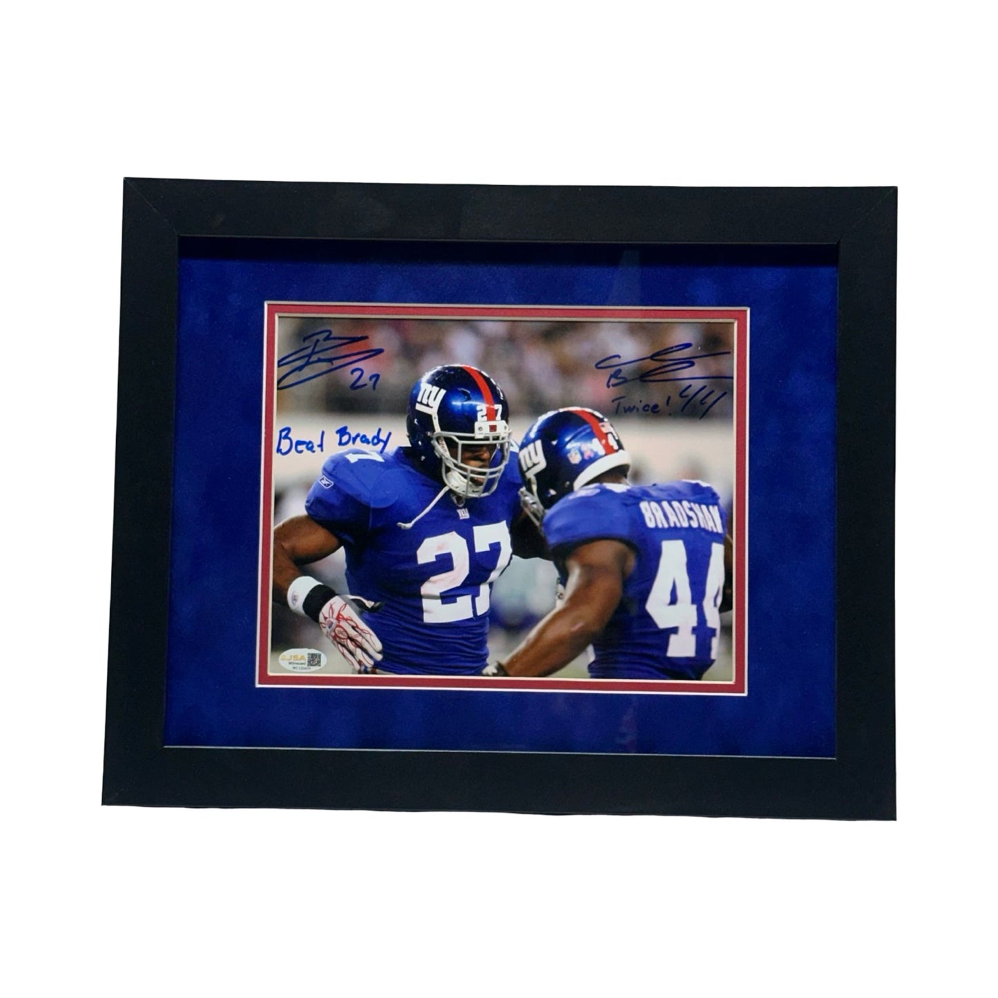 Ahmad Bradshaw & Brandon Jacobs Autographed Beat Brady Five Framed 8x10 JSA