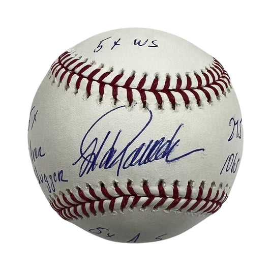 Jorge Posada Autographed New York Yankees OMLB 5x WS, 275 HR, 1065 RBI, 5x Silver Slugger, 5x AS Inscriptions JSA
