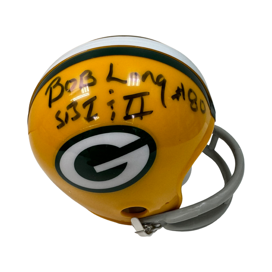 Bob Long Autographed Green Bay Packers Super Bowl I Mini Helmet SB I & II Inscription JSA