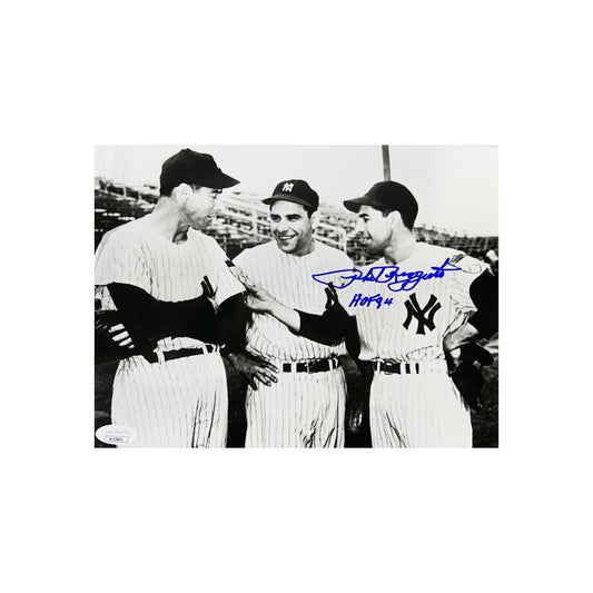 Phil Rizzuto Autographed New York Yankees B&W w/ Yogi & Dimaggio 8x10 HOF 94 Inscription JSA