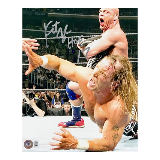 Kurt Angle Autographed Ankle Lock on Shawn Michaels Vertical 8x10 Beckett