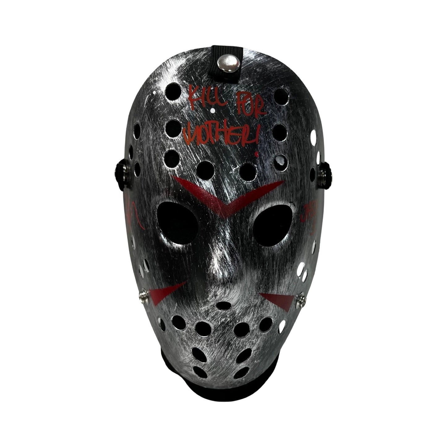 Ari Lehman Autographed Jason Voorhees Friday the 13th Silver Mask Kill for Mother!, Jason 1 Inscriptions Red Ink Steiner CX