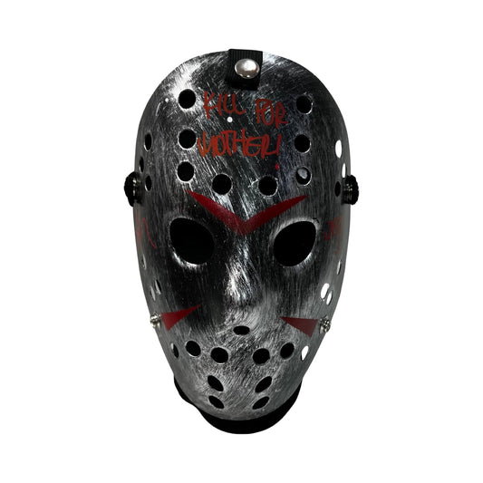 Ari Lehman Autographed Jason Voorhees Friday the 13th Silver Mask “Kill for Mother!, Jason 1” Inscriptions Red Ink Steiner CX