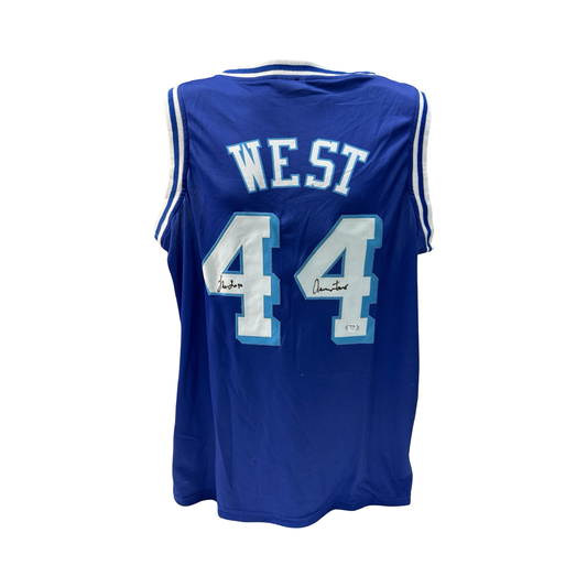 Jerry West Autographed Los Angeles Lakers Blue Jersey The Logo Inscription PSA