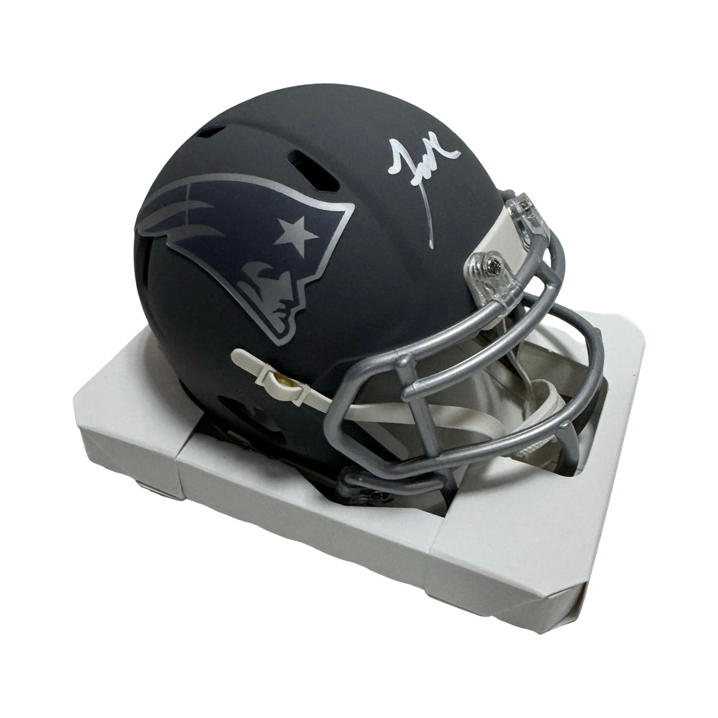 Jaylinn Hawkins Autographed New England Patriots Slate Speed Mini Helmet Beckett BAS