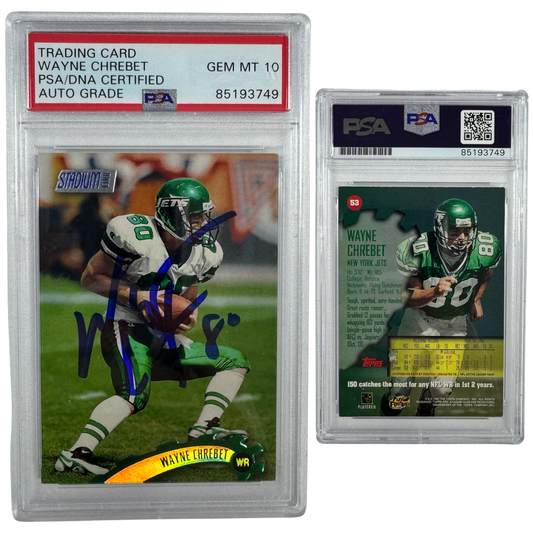 1997 Wayne Chrebet Autographed Topps Stadium Club #53 PSA Auto GEM MT 10