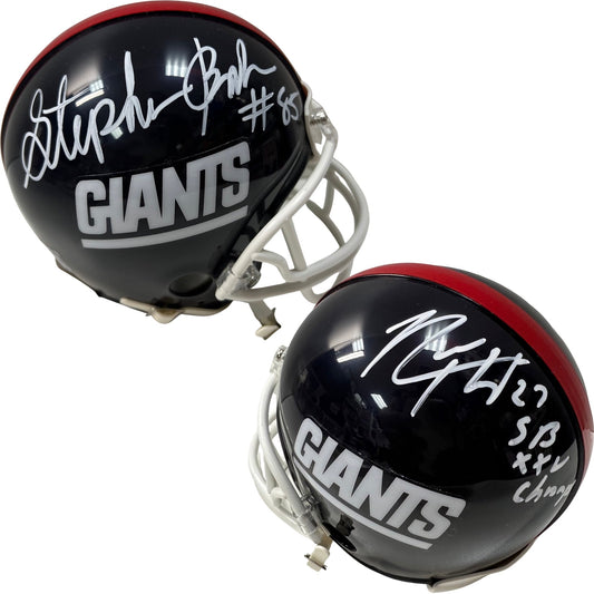 Stephen Baker & Rodney Hampton Autographed New York Giants Old School Mini Helmet SB XXV Champs Inscription Steiner CX