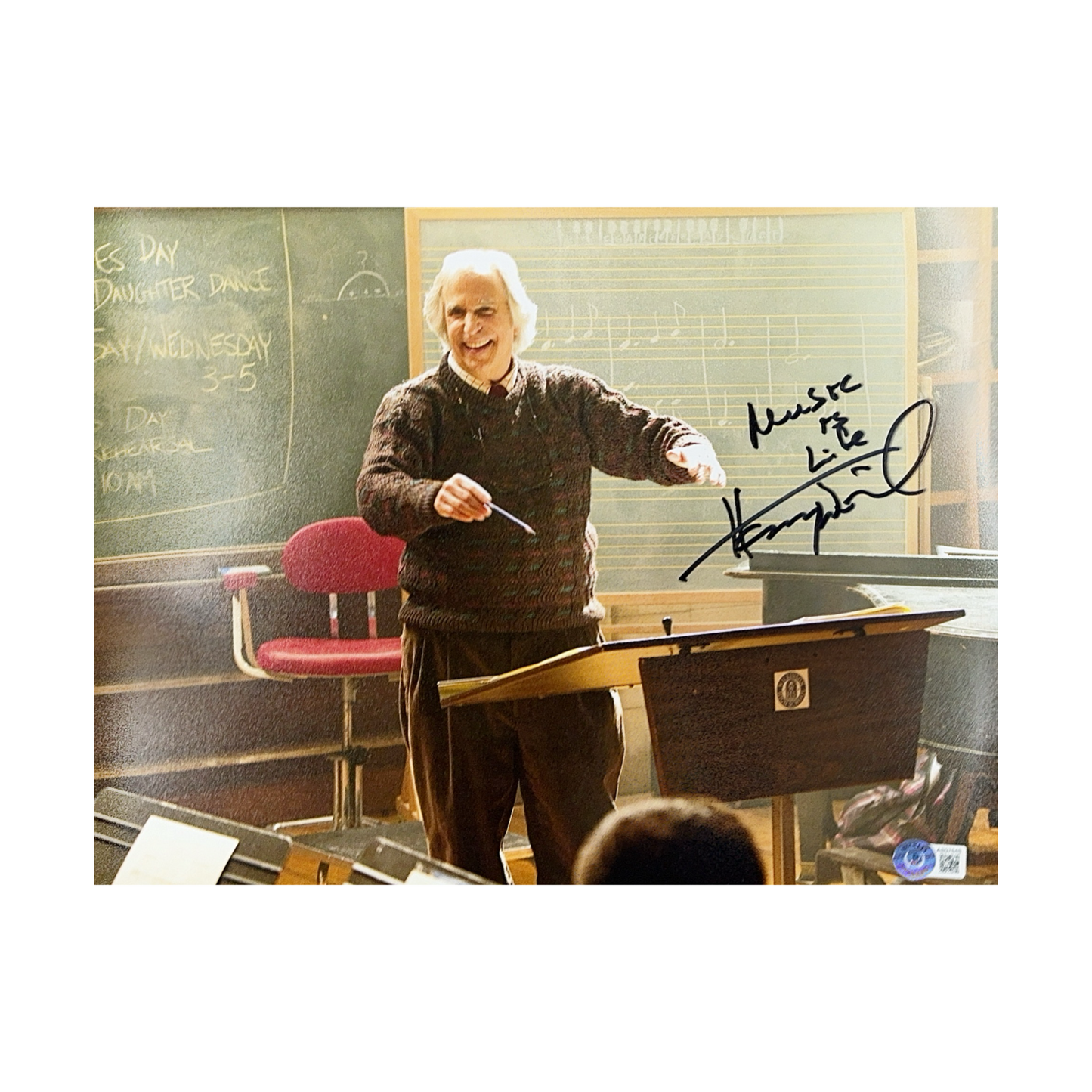 Henry Winkler Autographed Here Comes The Boom 11x14 Music is Important Inscription Beckett