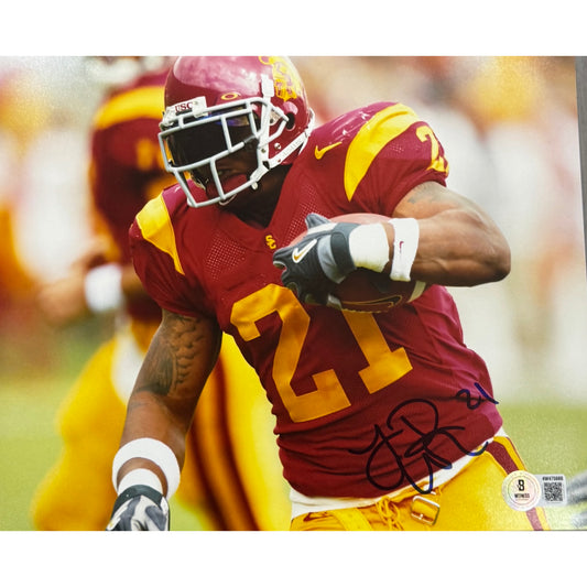LenDale White USC Trojans Red Jersey Holding Ball Left Hand Autograph 8x10 Photo Beckett BAS