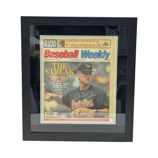 Cal Ripken Jr Autographed Baltimore Orioles Framed Baseball Weekly Newspaper Ironclad